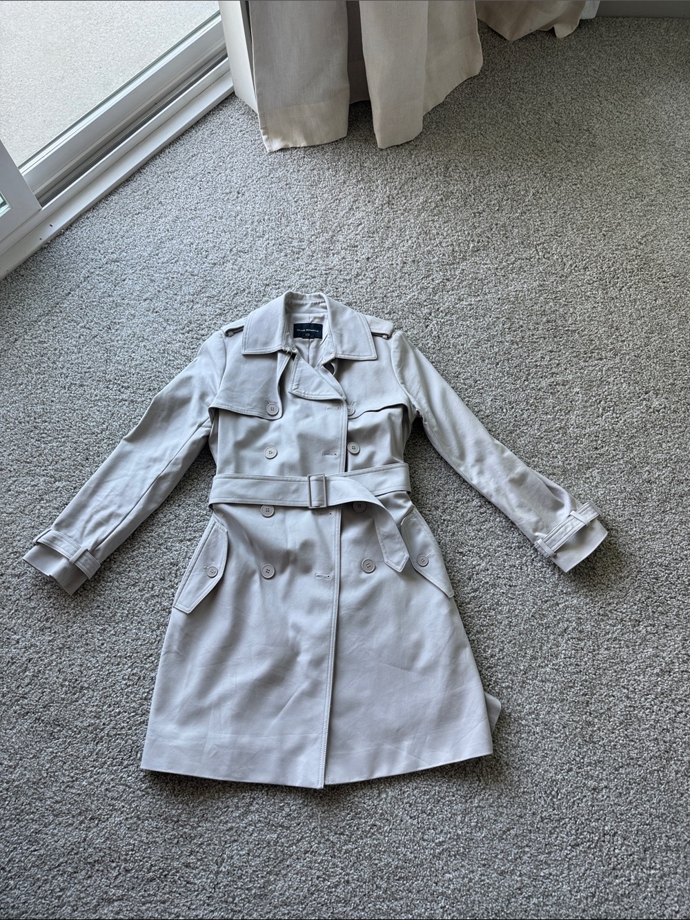 Club Monaco Light Gray Double-Breasted Trench Coat with Belt